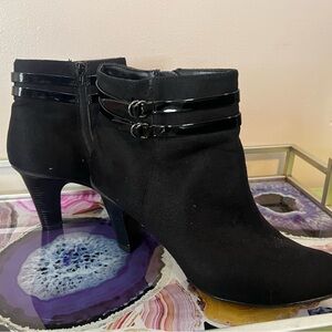 George Black Ankle Booties with Glossy Straps